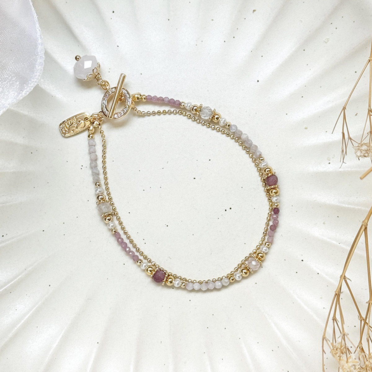 生日花 • 拾壹月貳壹 • 粉紅酢漿草 – 粉晶碧璽 – 手鍊