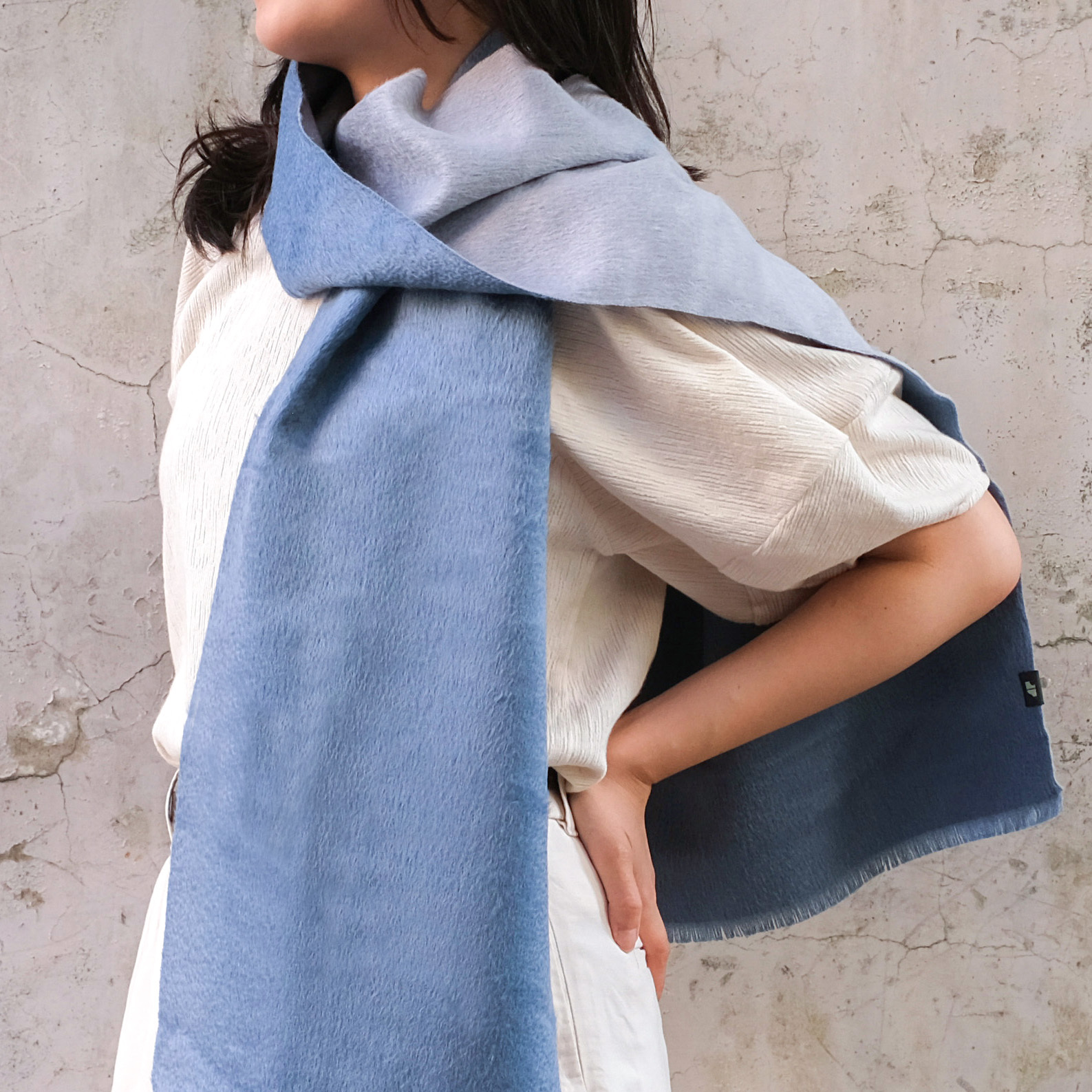 安地斯羊駝圍巾｜雙面suri款 - 天藍｜秘魯