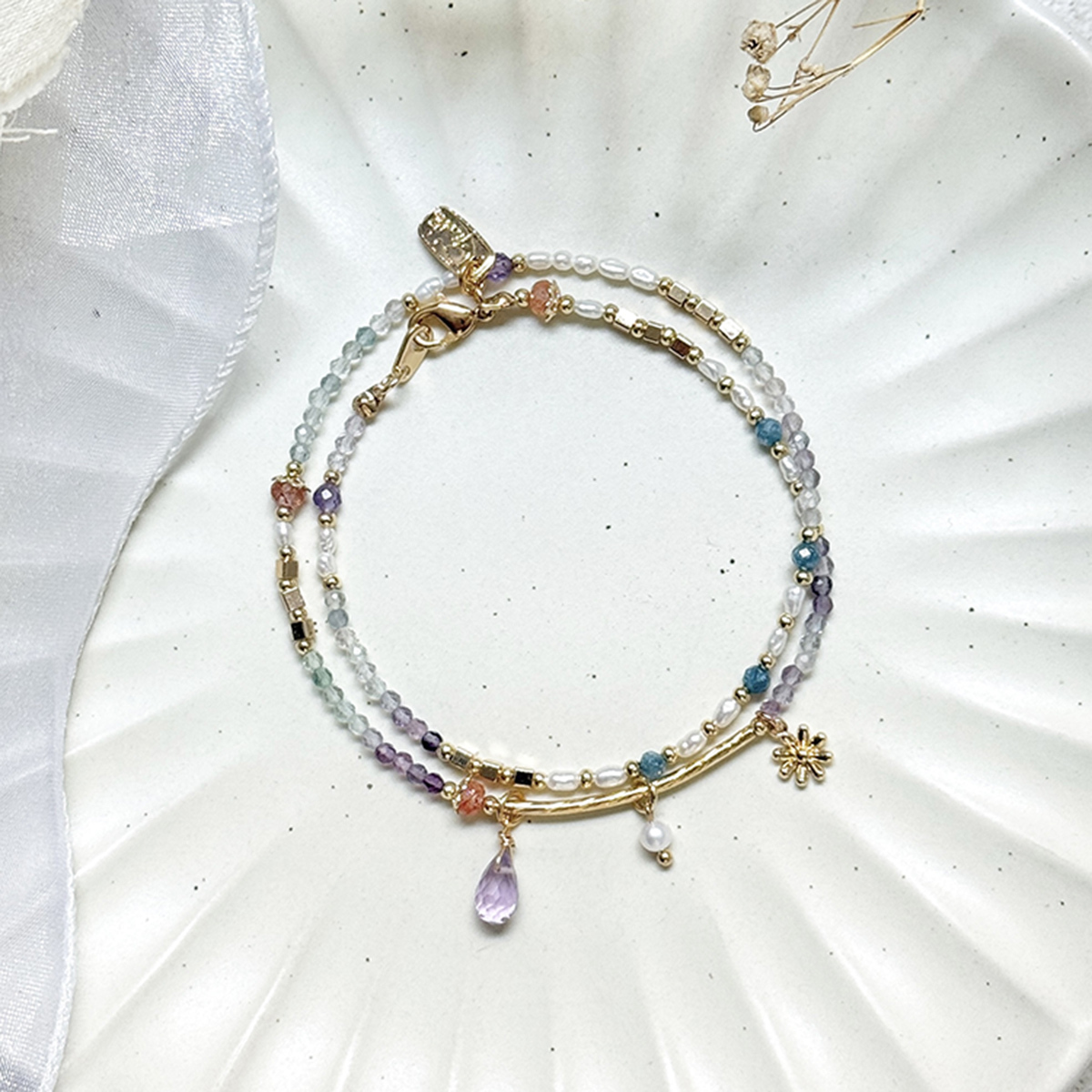 生日花 • 玖月貳柒 • 紫菀 – 螢石紫水晶 – 手鍊