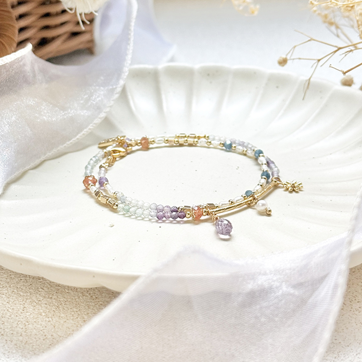 生日花 • 玖月貳柒 • 紫菀 – 螢石紫水晶 – 手鍊