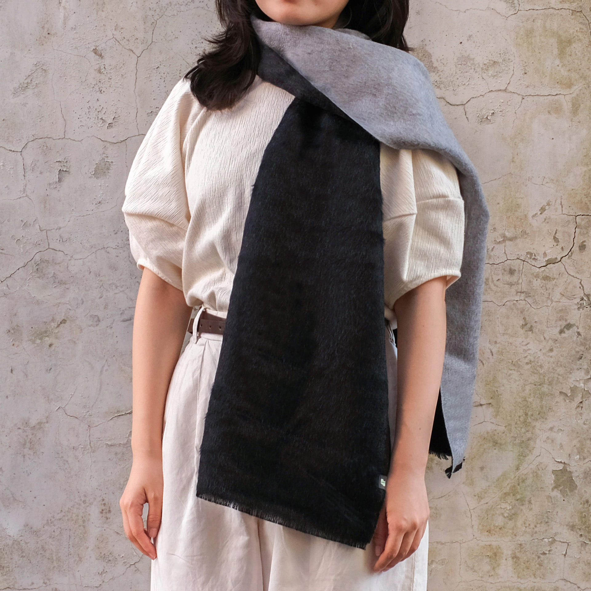 安地斯羊駝圍巾｜雙面suri款 - 灰黑｜秘魯