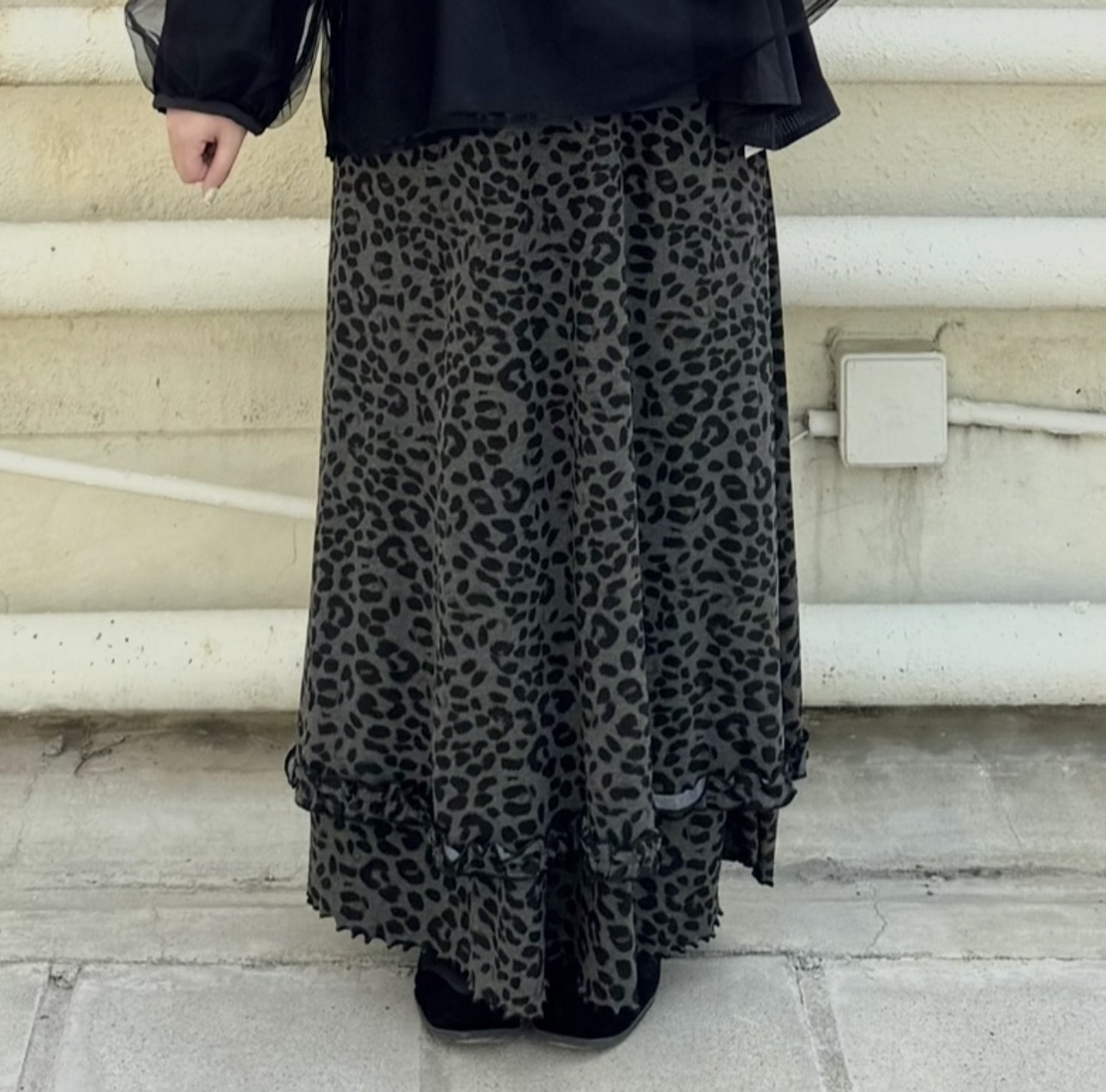 豹紋雙層花邊半身裙