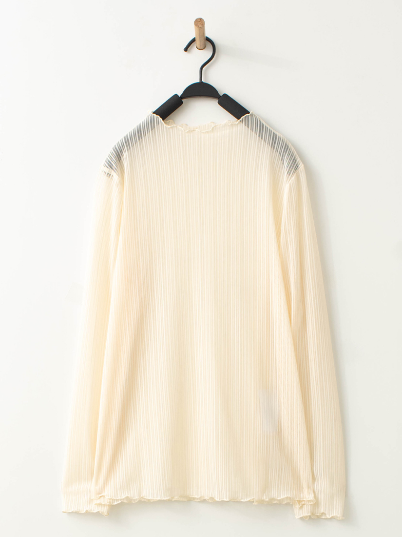 木耳邊透膚條紋內搭長袖上衣