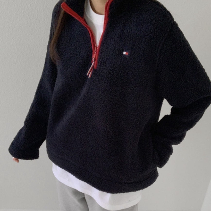 Tommy Hilfiger 女款 半拉鍊 羊羔毛 絨毛 大學T 長袖上衣