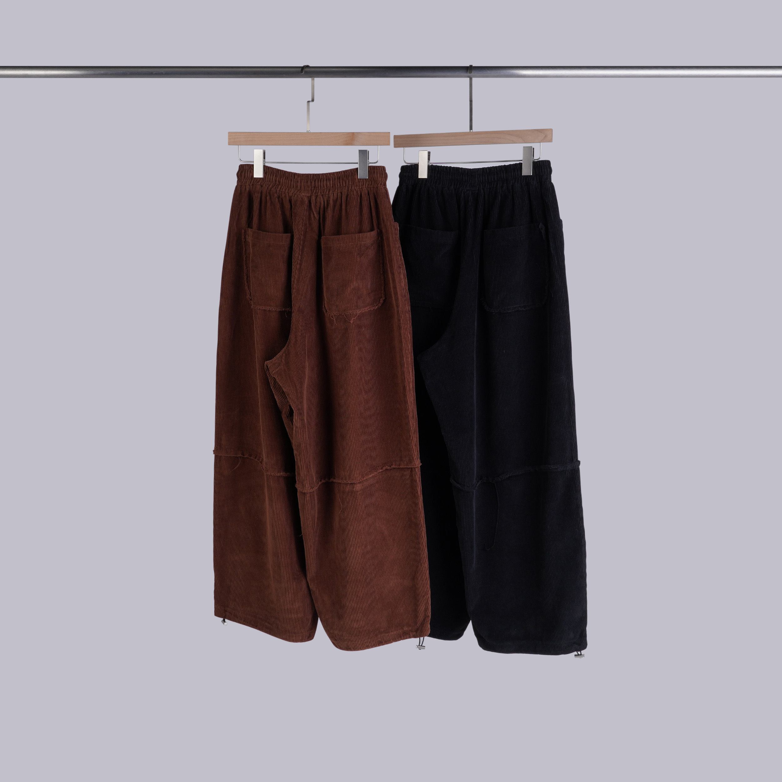 破壞感D釦拼接坑條褲 | 2色