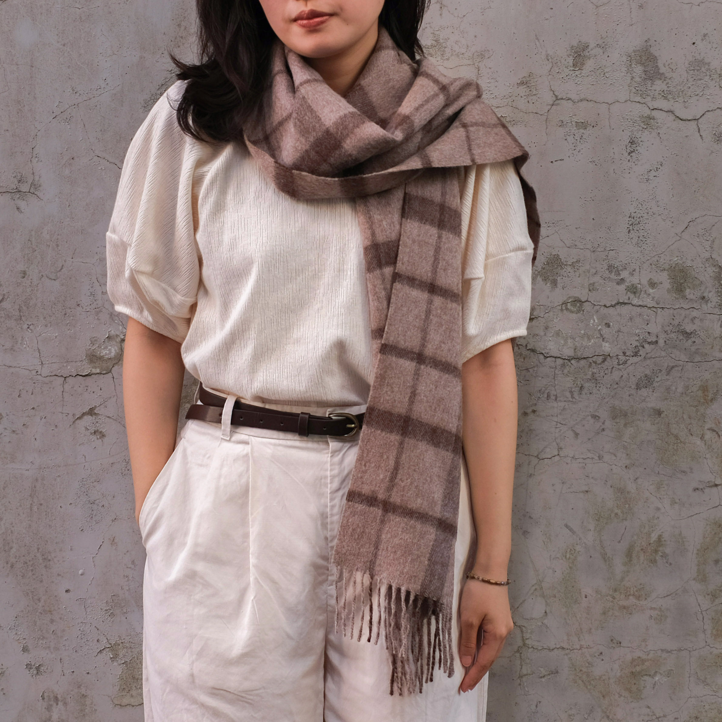 安地斯羊駝圍巾｜深褐格紋｜秘魯