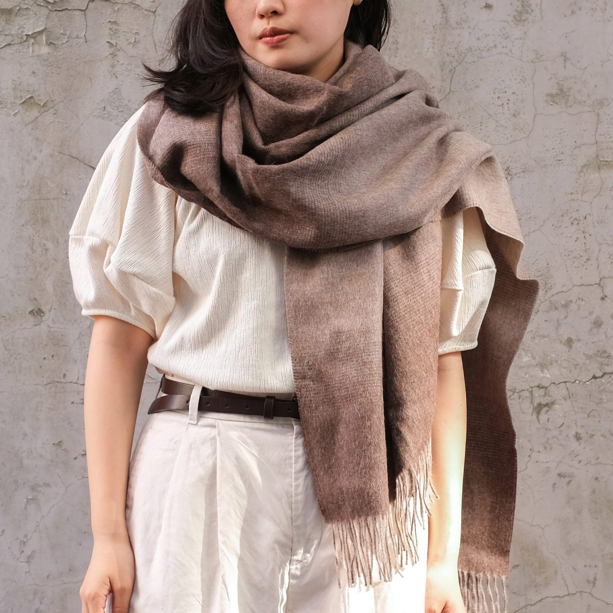 安地斯羊駝圍巾｜漸層沙色｜秘魯