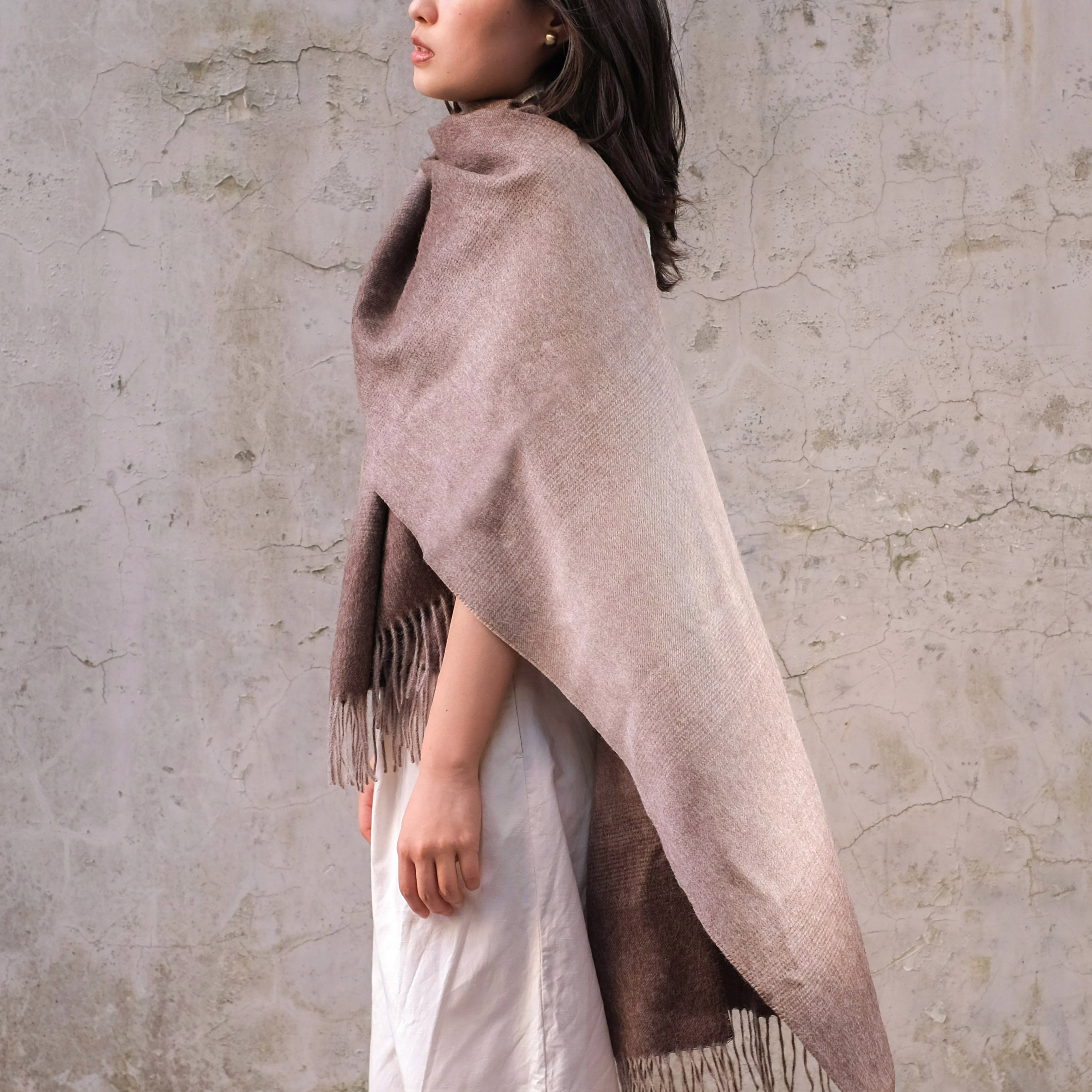 安地斯羊駝圍巾｜漸層沙色｜秘魯