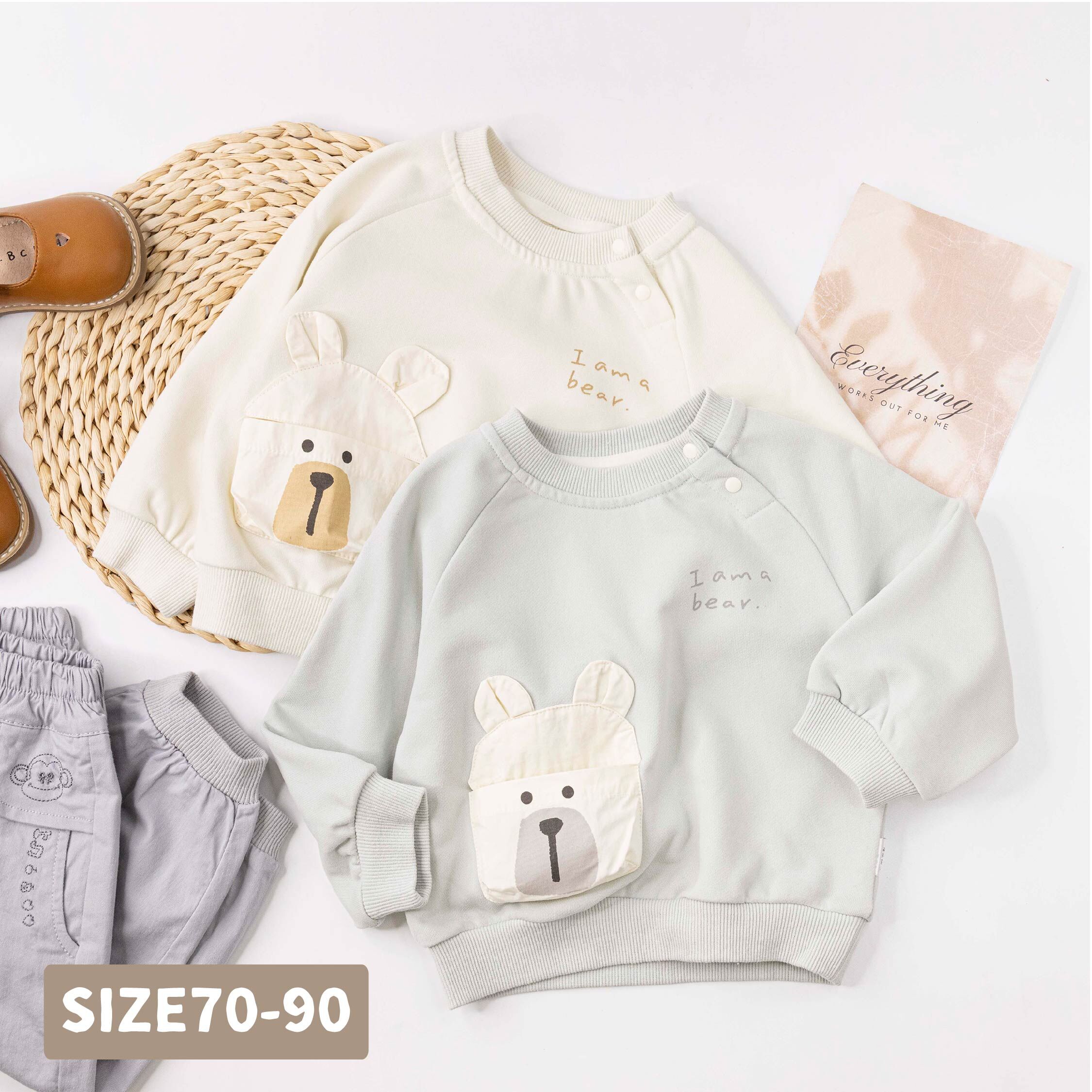 【H55938】呆萌造型熊熊口袋上衣＊二色