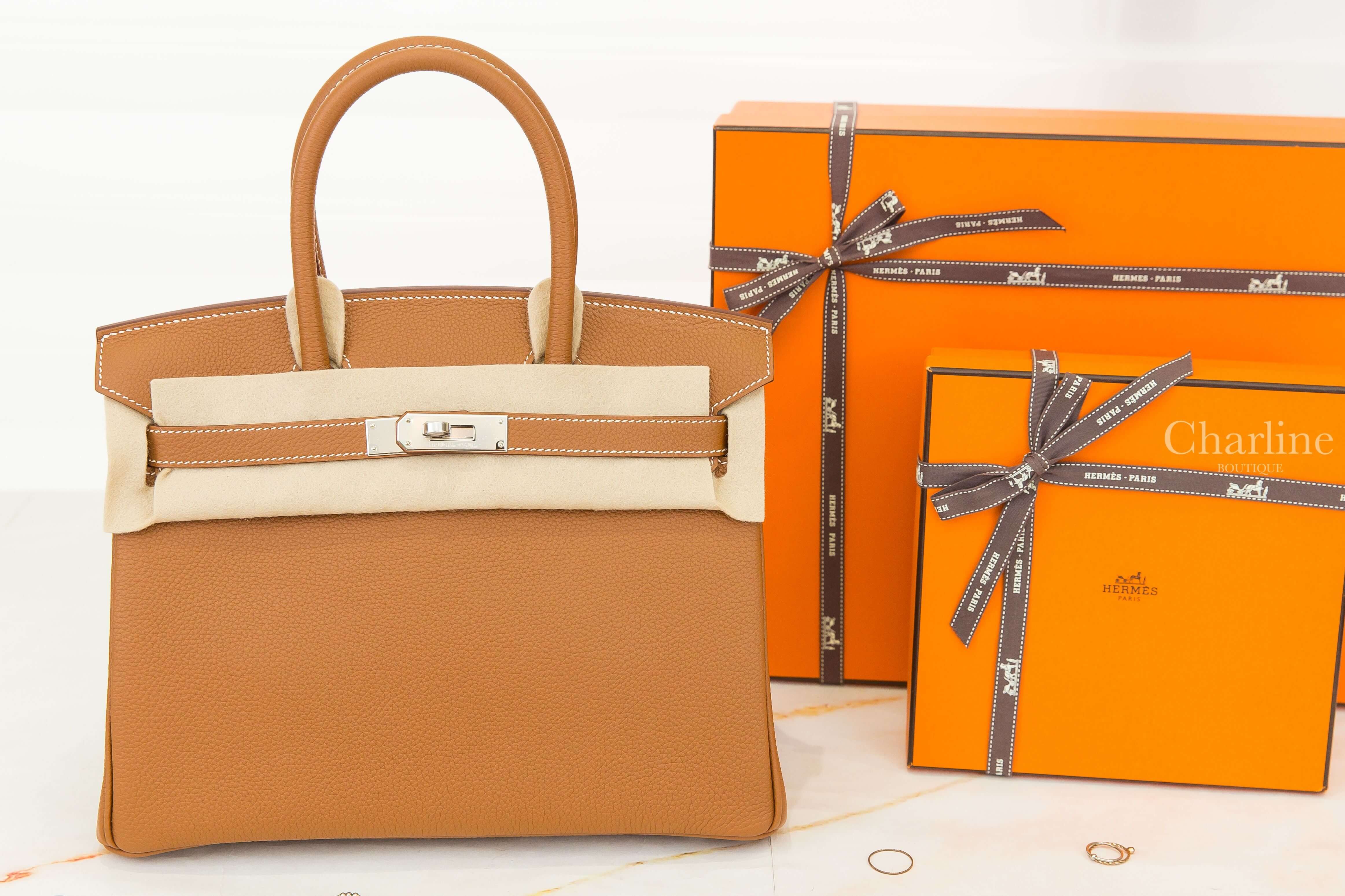 Hermès Birkin 30cm 37 Gold Veau Togo 焦糖色銀釦鉑金包-Charline Boutique 精品代購