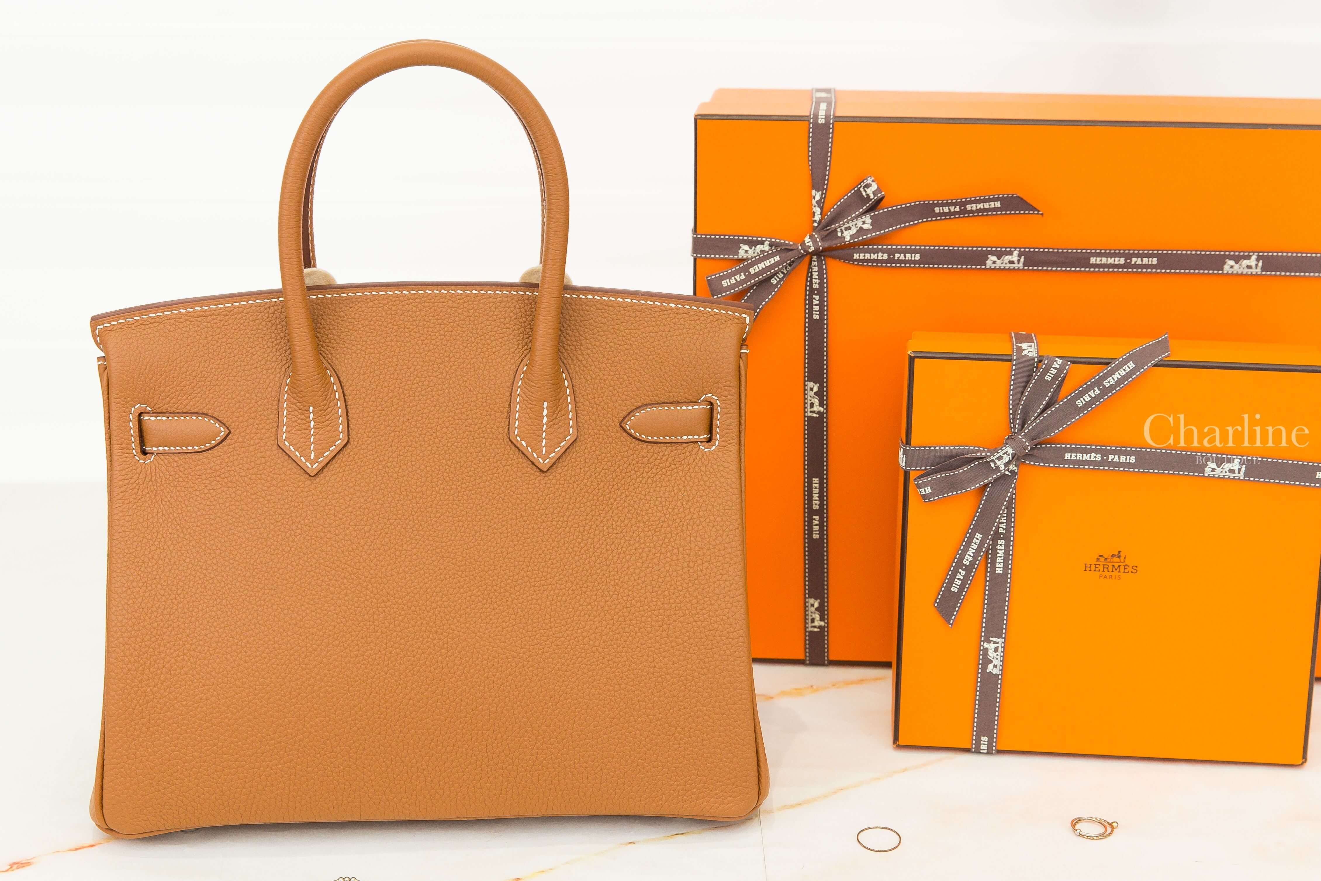 Hermès Birkin 30cm 37 Gold Veau Togo 焦糖色銀釦鉑金包-Charline Boutique 精品代購