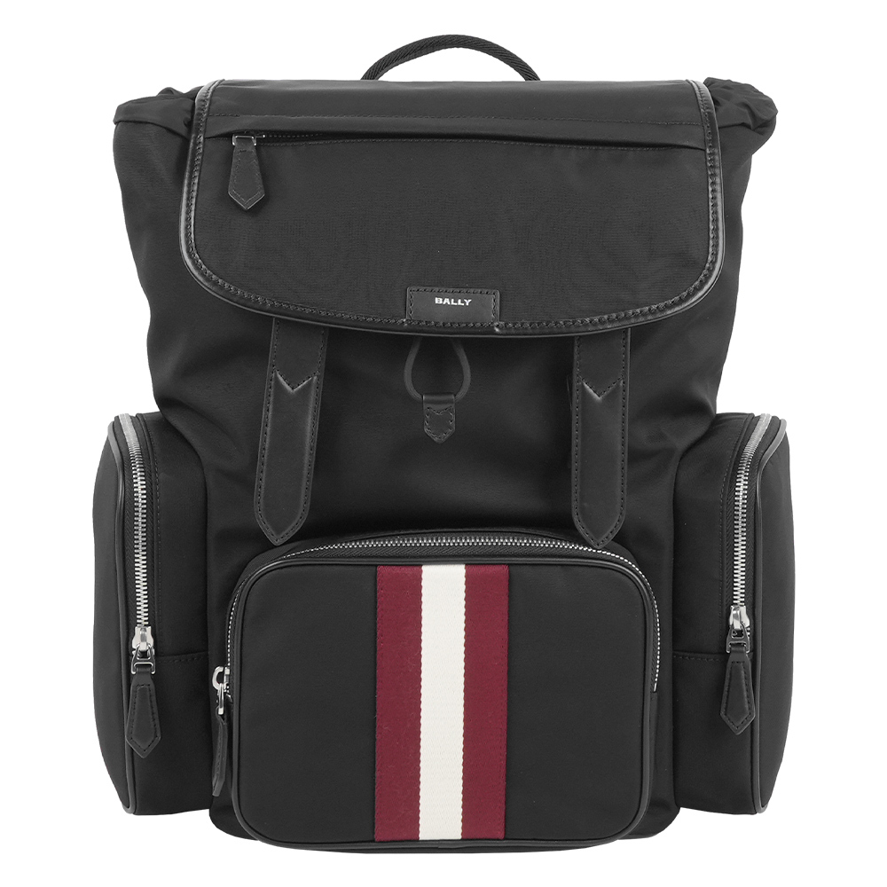 【Bally】Code Explorer 尼龍拼皮革多口袋後背包(黑色)
