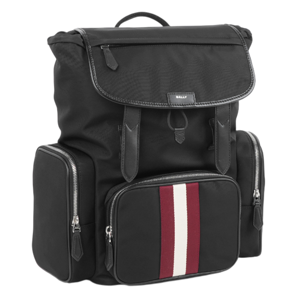 【Bally】Code Explorer 尼龍拼皮革多口袋後背包(黑色)