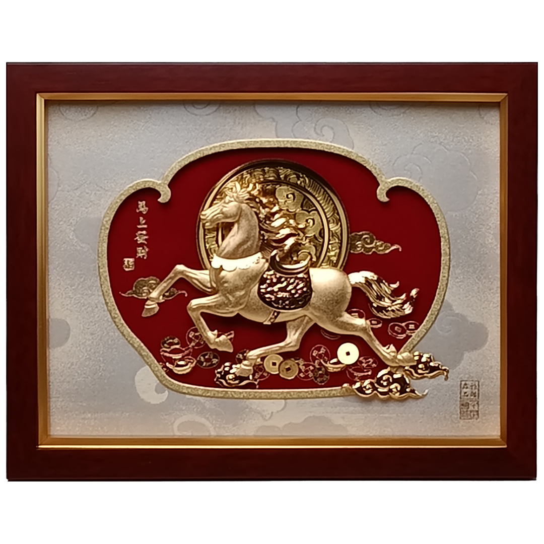 馬上發財金箔畫｜企業送禮首選奔騰招財高雅財運藝術畫