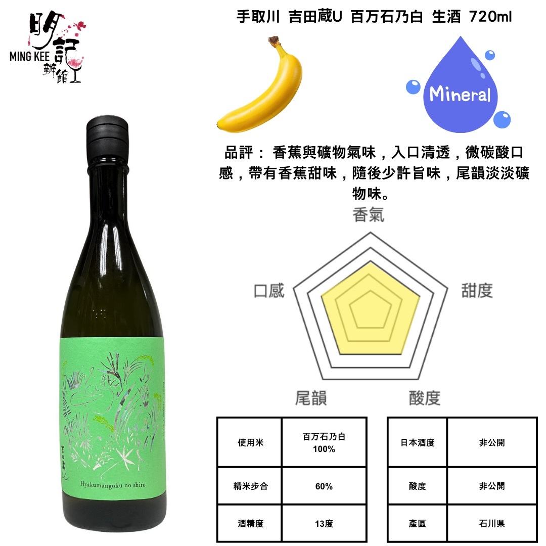 吉田藏u 百万石乃白 生酒 720ml