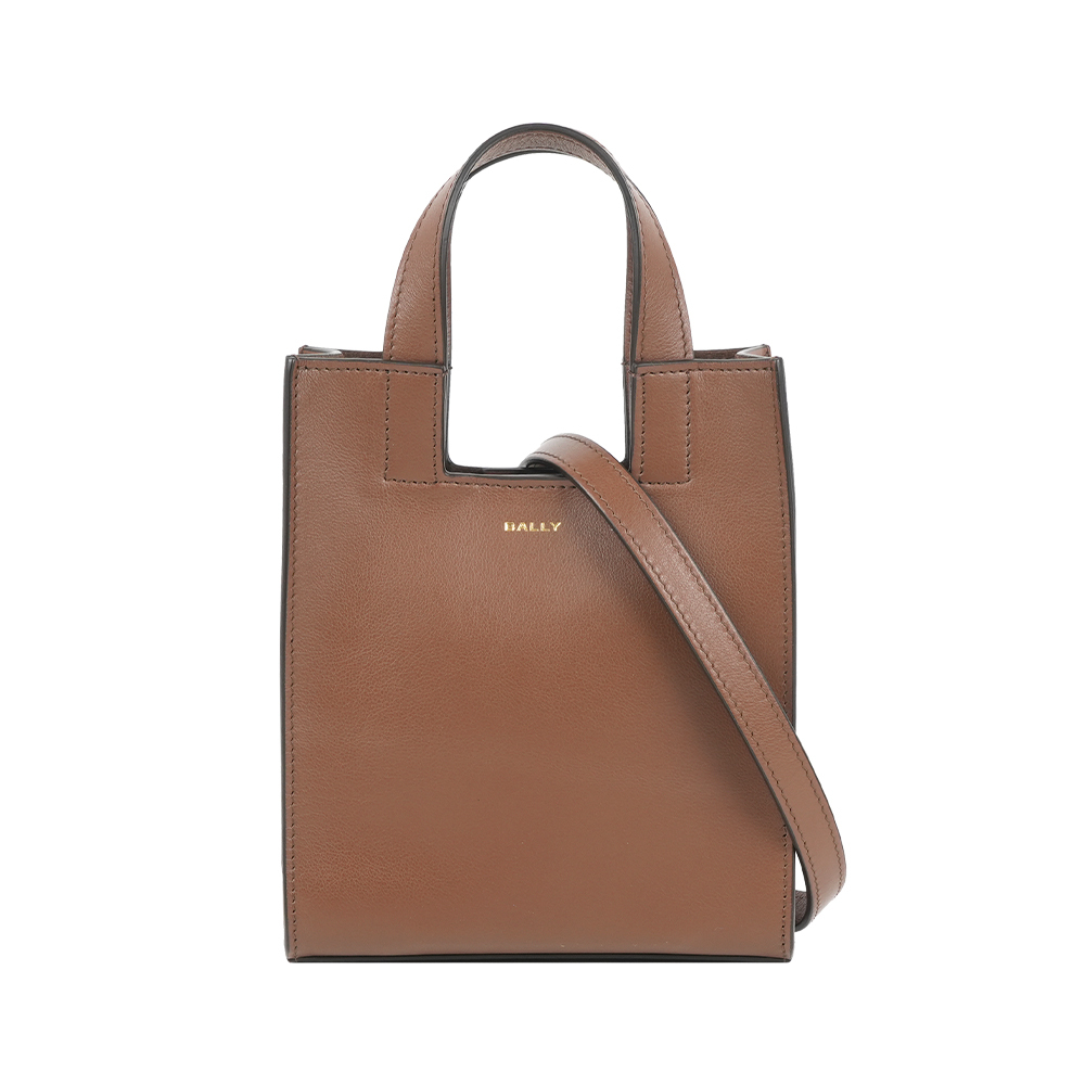 【Bally】Easy Tote 金字小牛皮小款二用托特包(棕色)