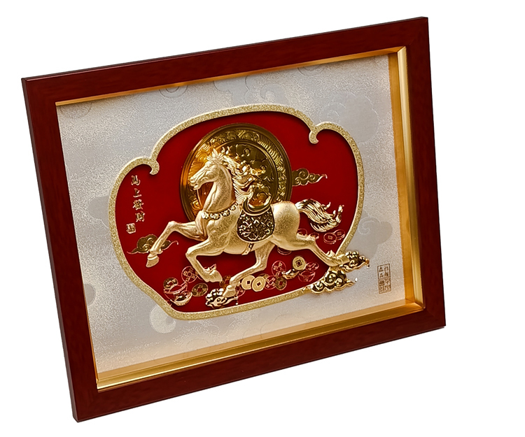 鹿港窯禮品館｜立即發財金箔畫 企業送禮客製化奔騰招財高雅財運藝術畫