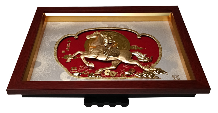 鹿港窯禮品館｜立即發財金箔畫 企業送禮客製化奔騰招財高雅財運藝術畫