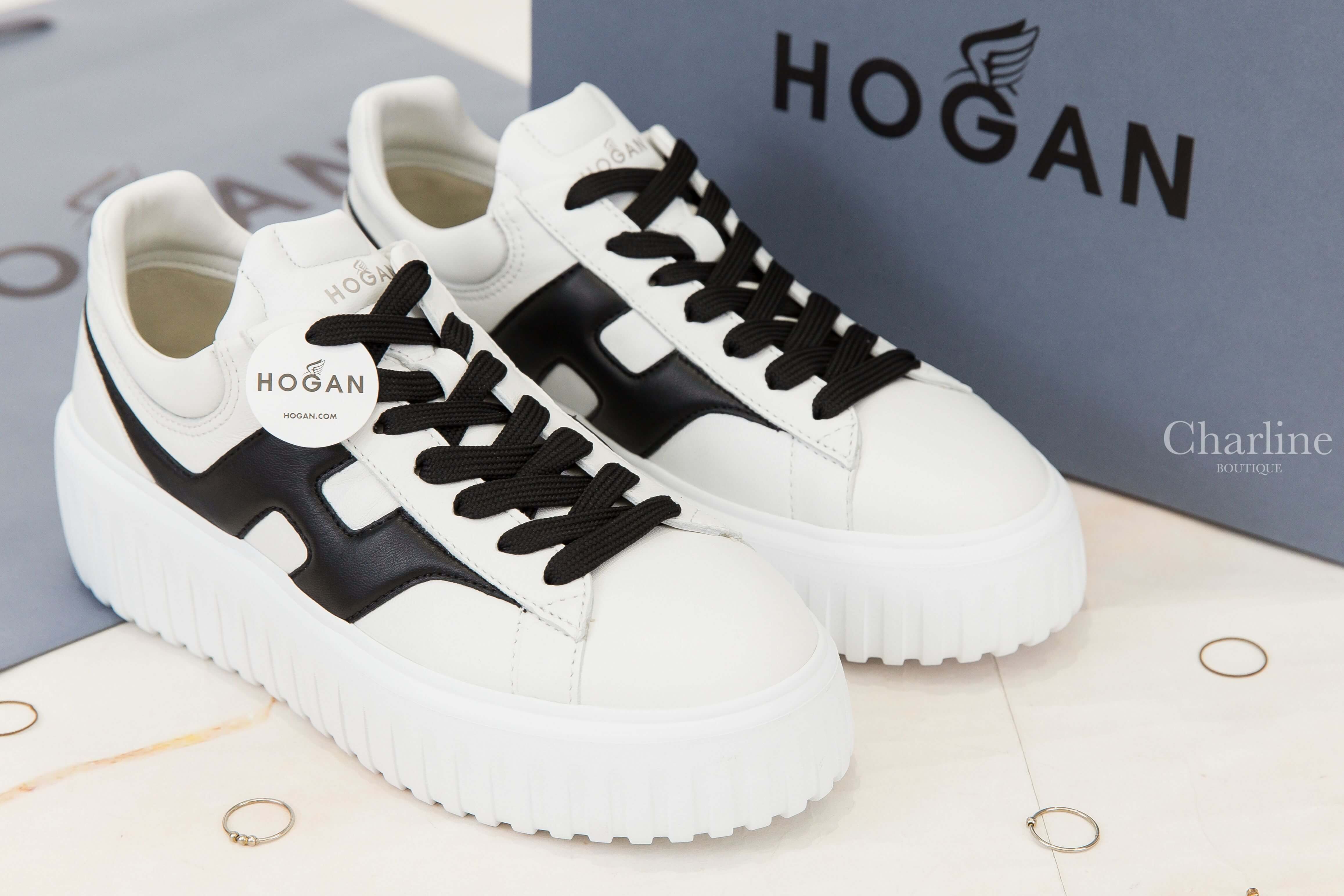 Hogan Sneakers Hogan H-Stripes 白色小牛皮側邊黑色H厚底運動鞋