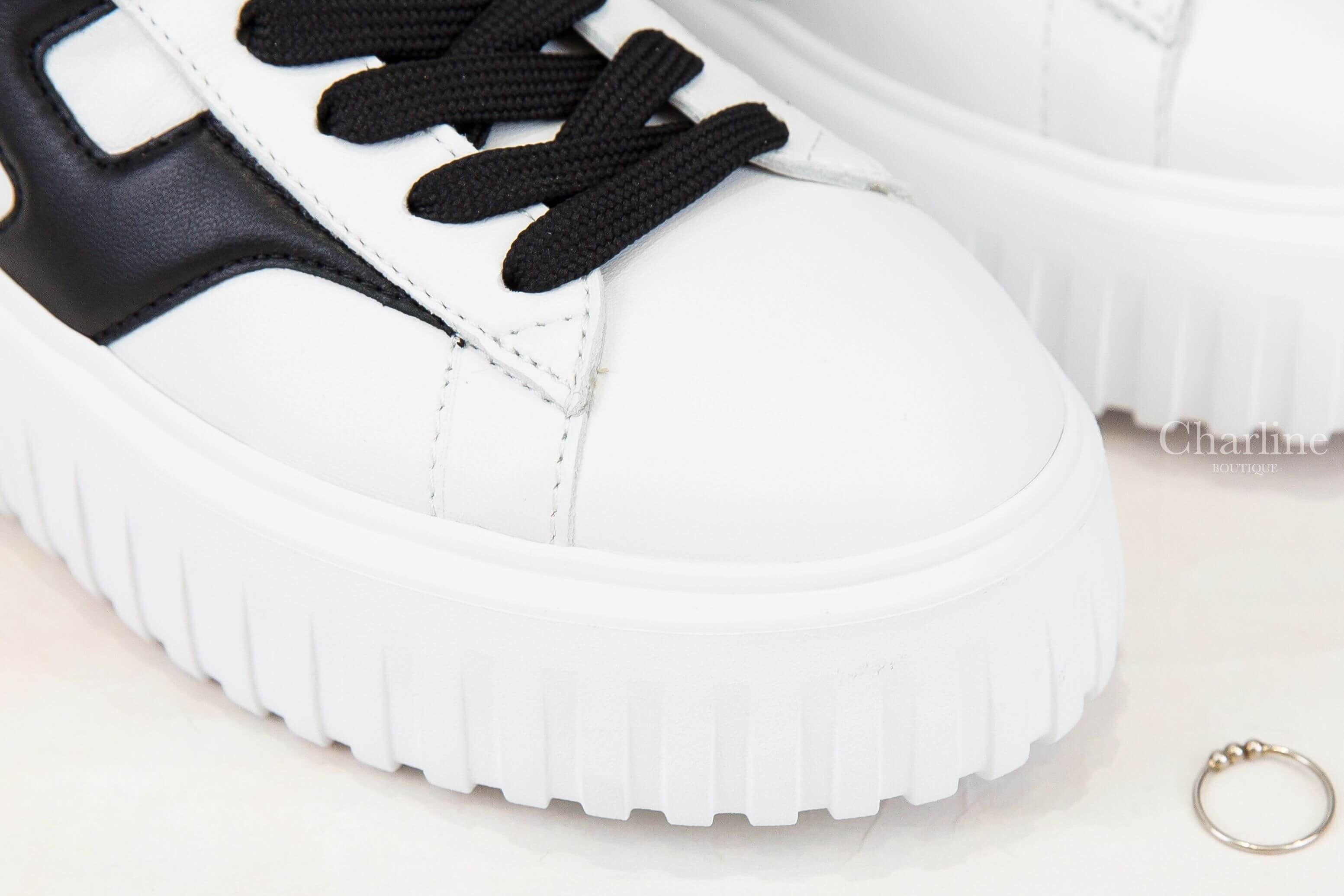 Hogan Sneakers Hogan H-Stripes 白色小牛皮側邊黑色H厚底運動鞋