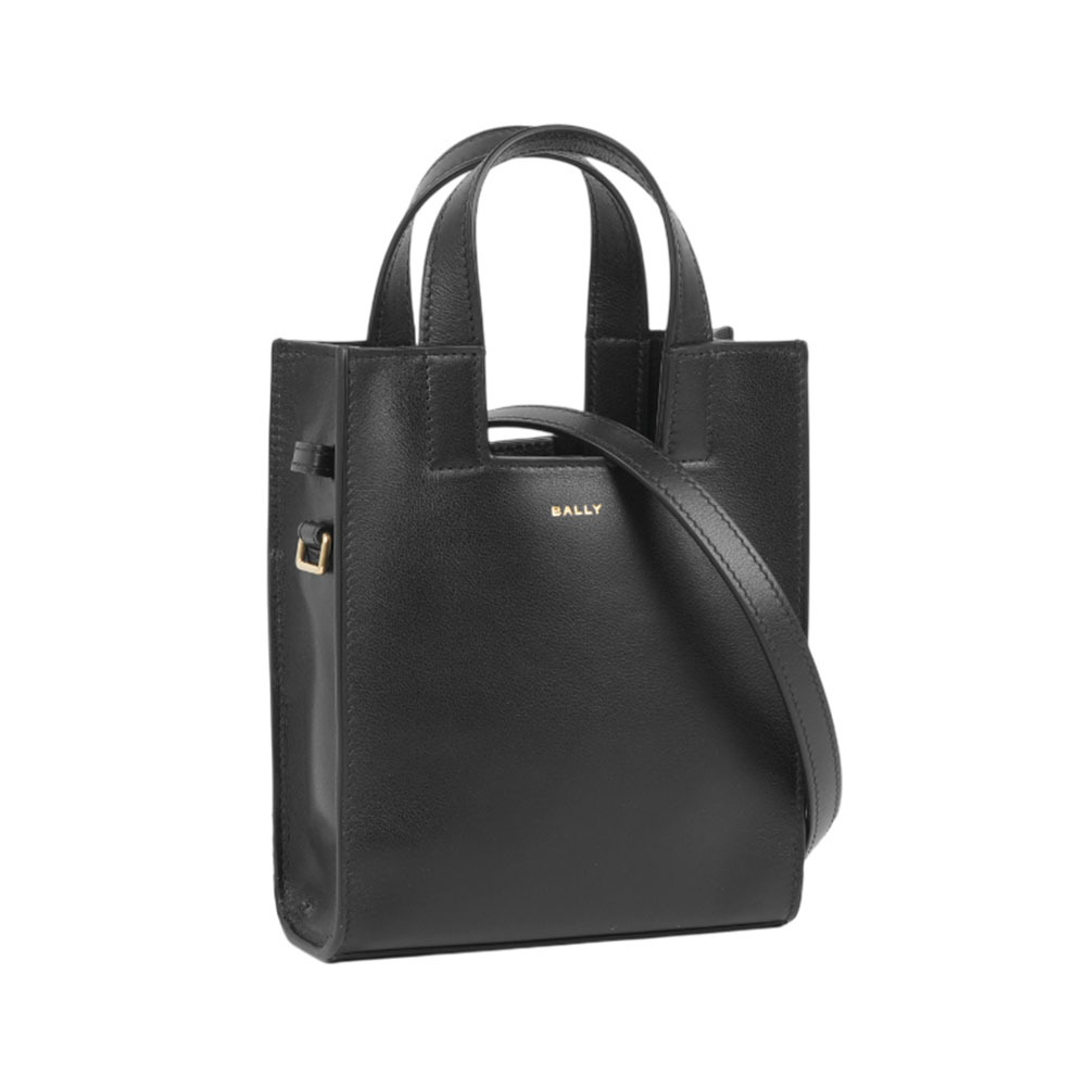 【Bally】Easy Tote 金字小牛皮小款二用托特包(黑色)