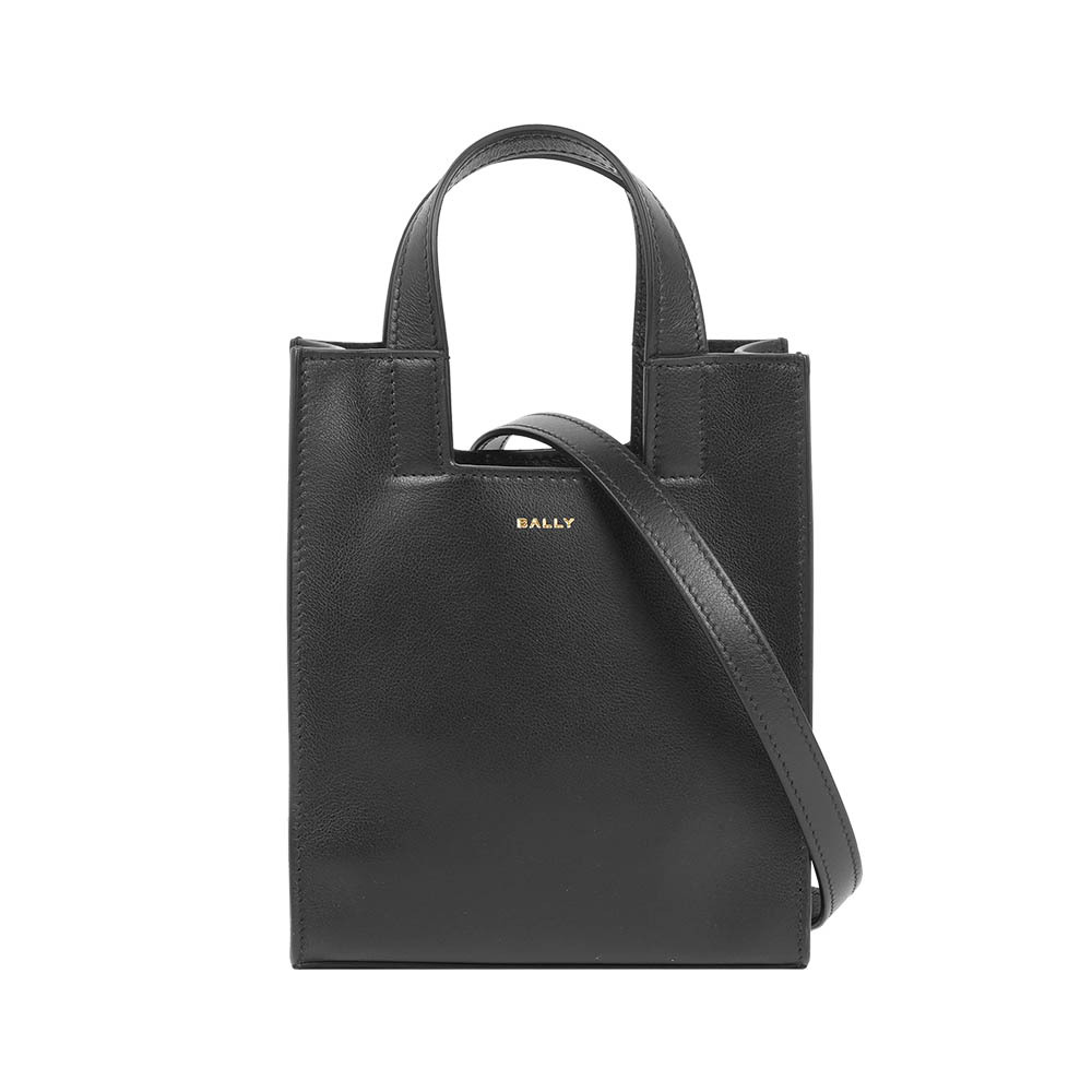 【Bally】Easy Tote 金字小牛皮小款二用托特包(黑色)