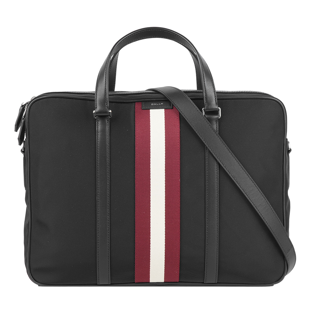 【Bally】Code 尼龍拼皮革手提/肩背公事包(黑色)