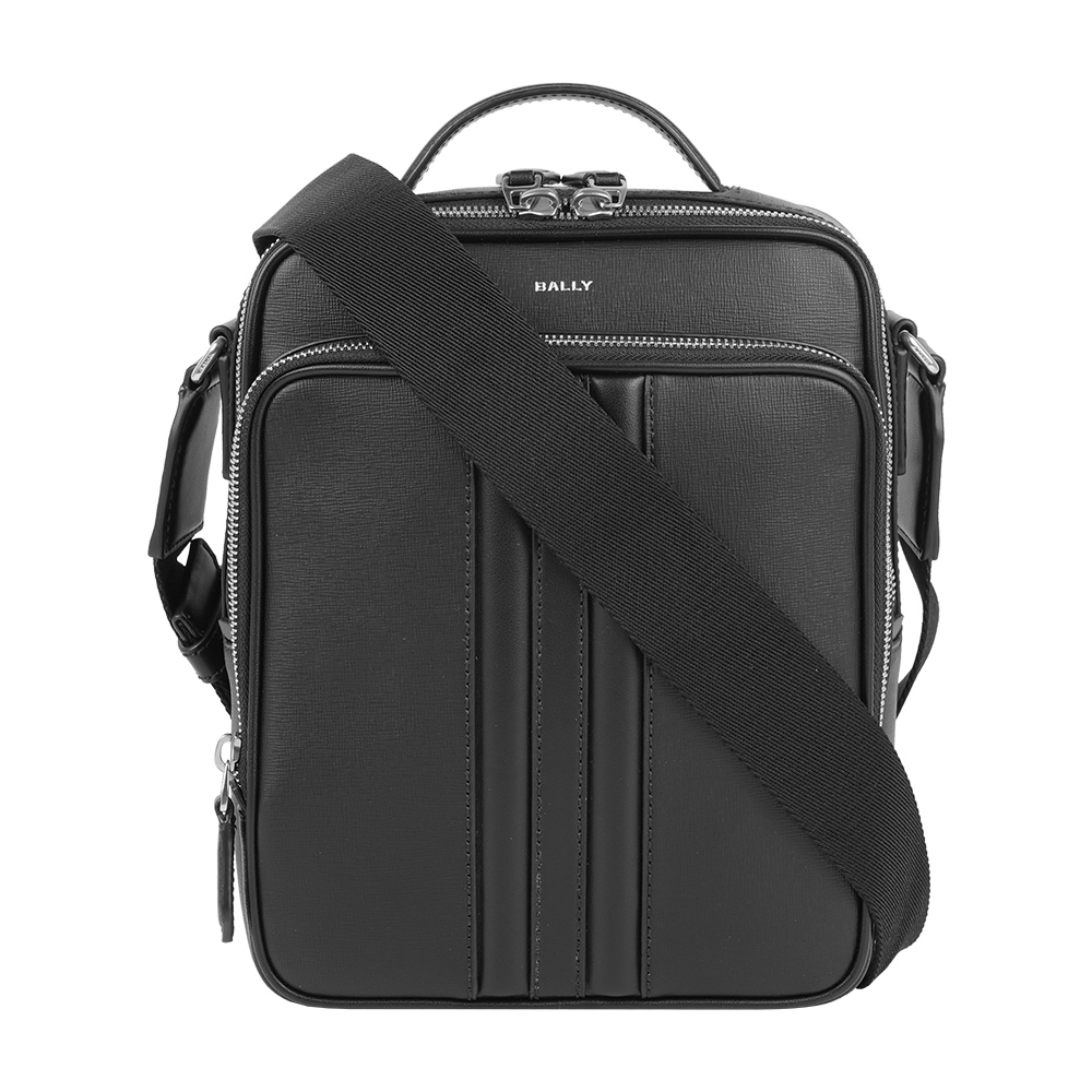 【Bally】Mythos 黑條紋再生牛皮手提/斜背二用包(黑色)