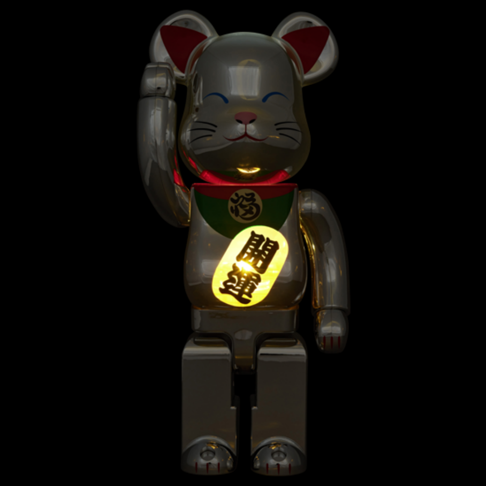 招財貓 招き猫 開運 弐 発光 銀メッキ 400% / 1000％ BE@RBRICK