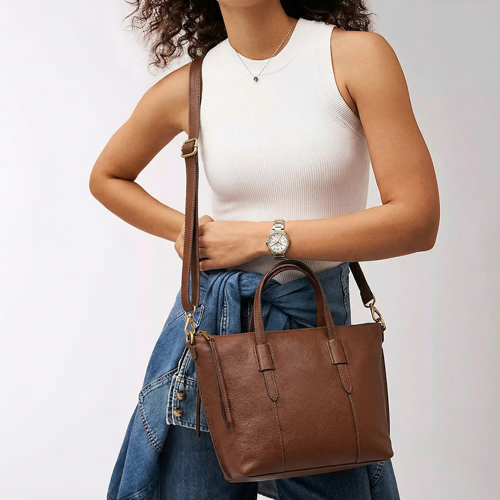 Skylar 真皮質感兩用水餃包-棕色 SHB2657213