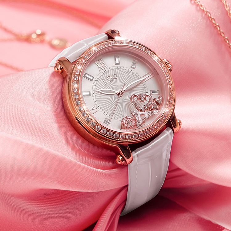 【I DO】W4403M 立體滑鑽 日本機芯 皮帶 女款 手錶