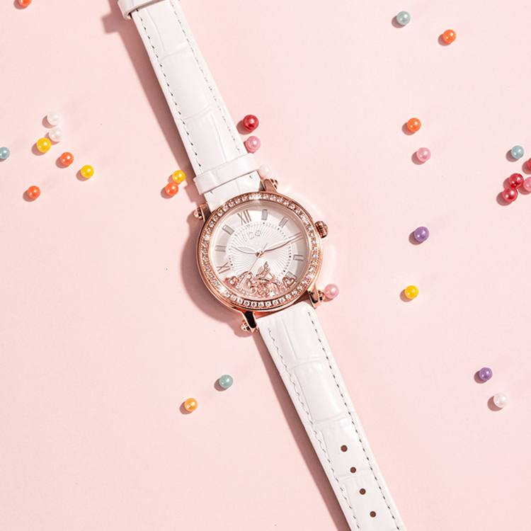 【I DO】W4403M 立體滑鑽 日本機芯 皮帶 女款 手錶