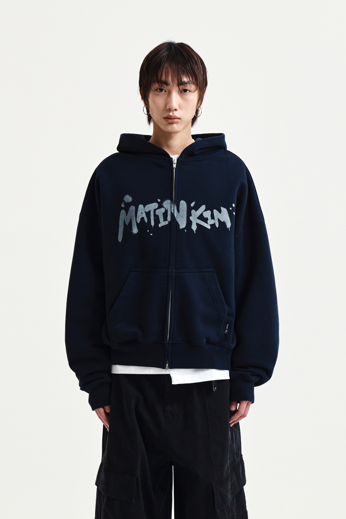 塗鴉LOGO連帽拉鍊外套 海軍藍