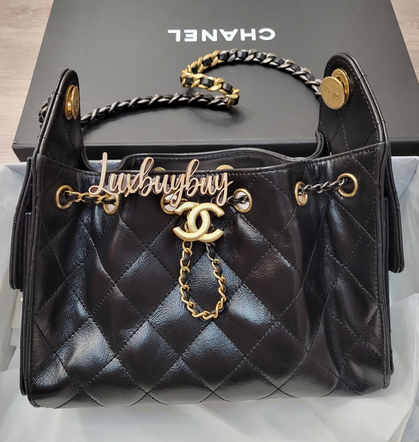 CHANEL AS5631 25 MINI BLACK GOLD shiny calfskin 油臘牛皮 黑金