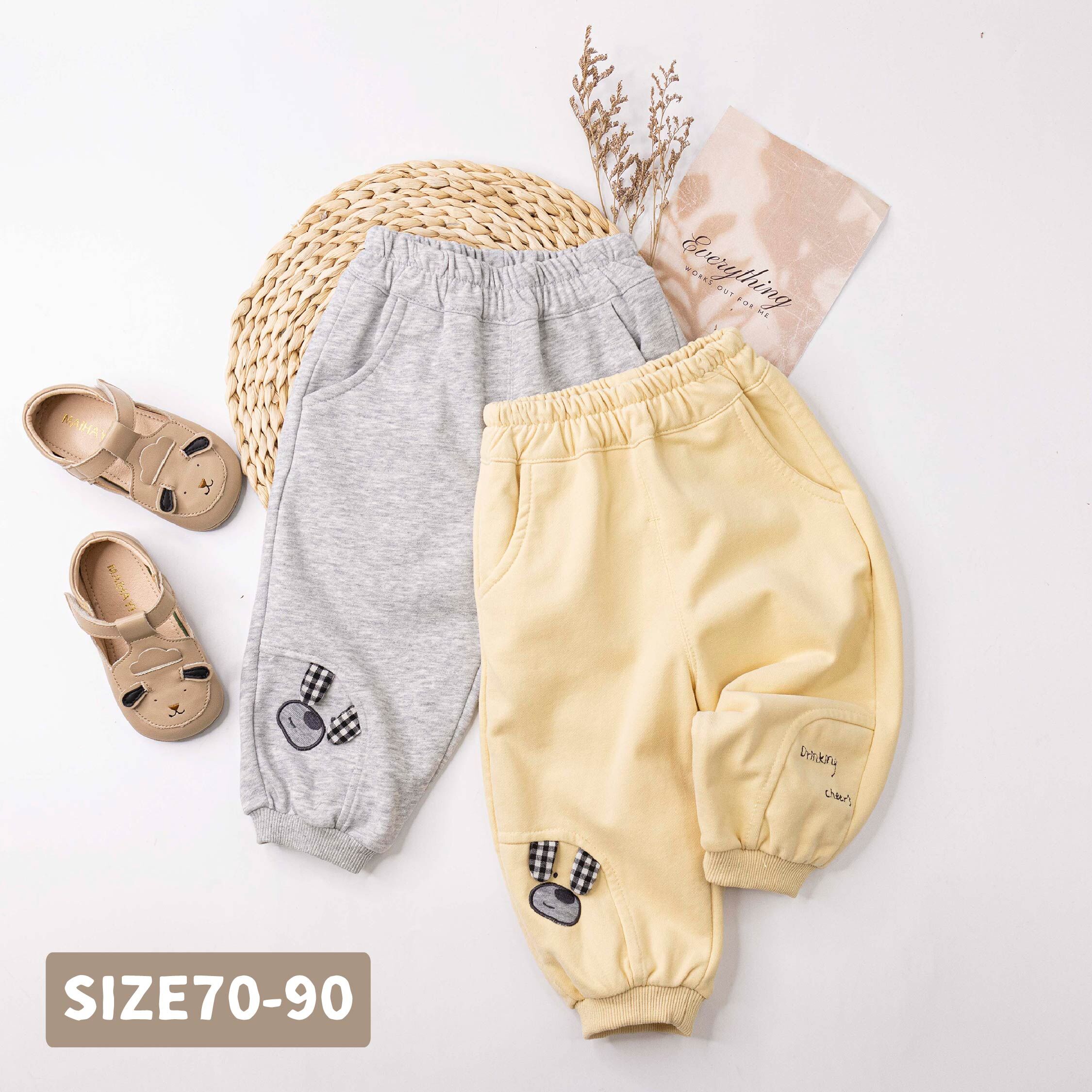 【H55947】歡樂小狗捉迷藏縮口褲＊二色