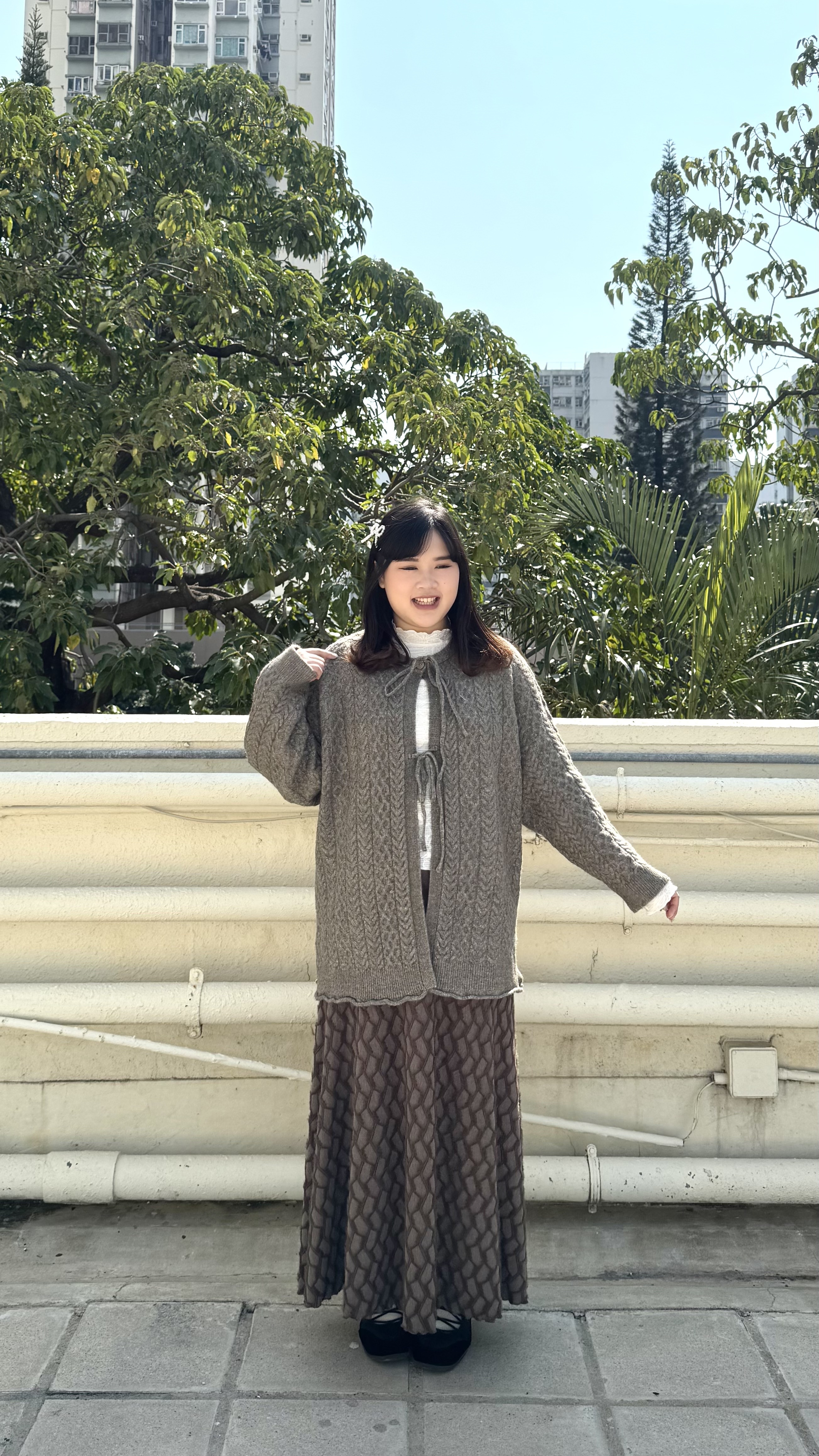 麻花側開叉綁帶針織外套