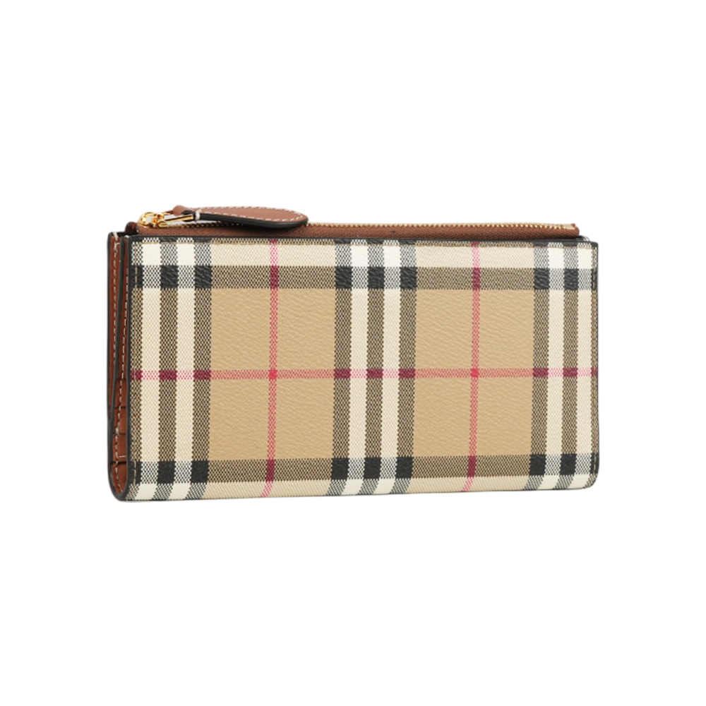 【Burberry】大格紋釦式二折薄款長夾(經典米色/石楠木棕)