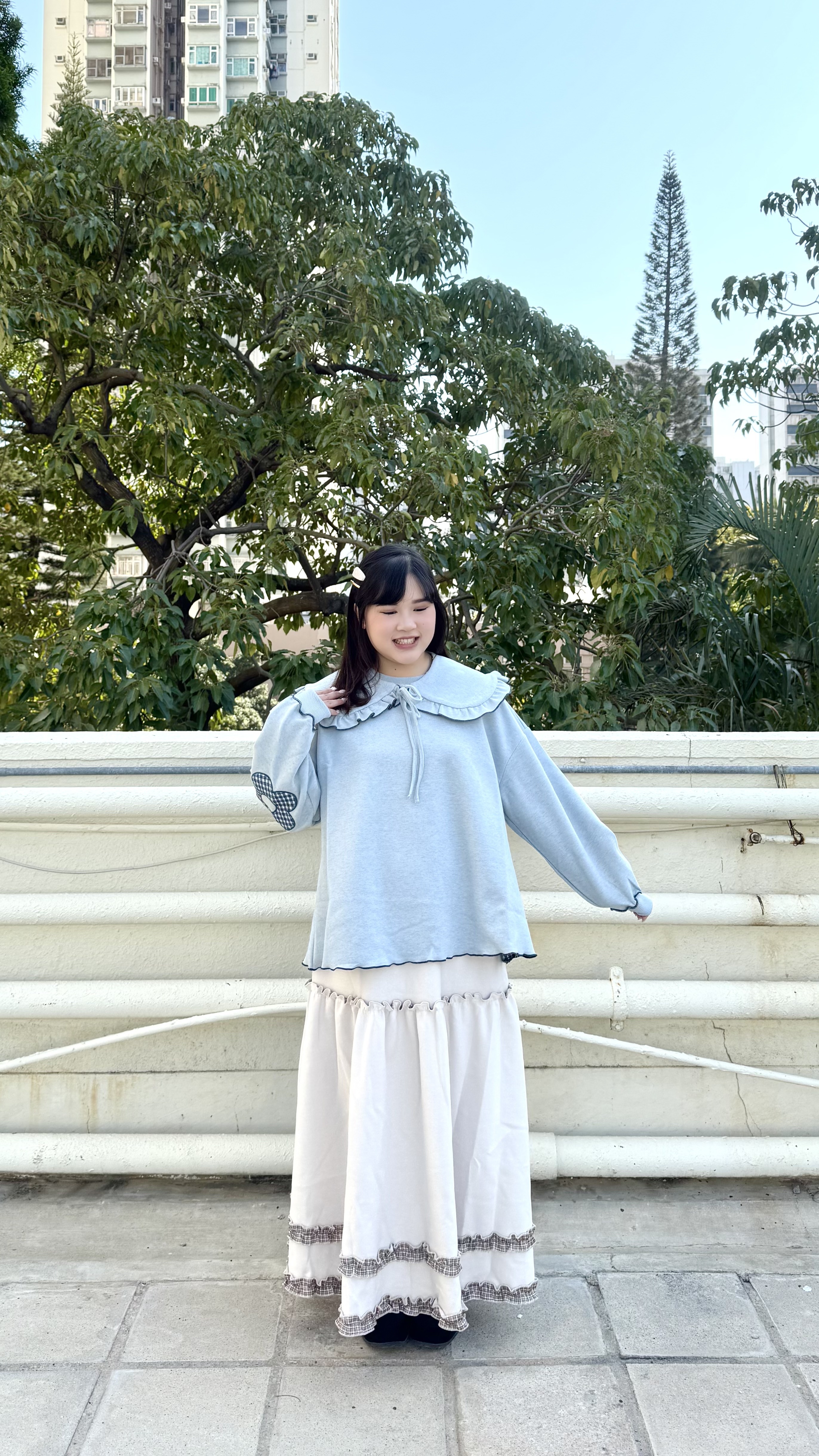 特別～格紋花花補丁領片上衣