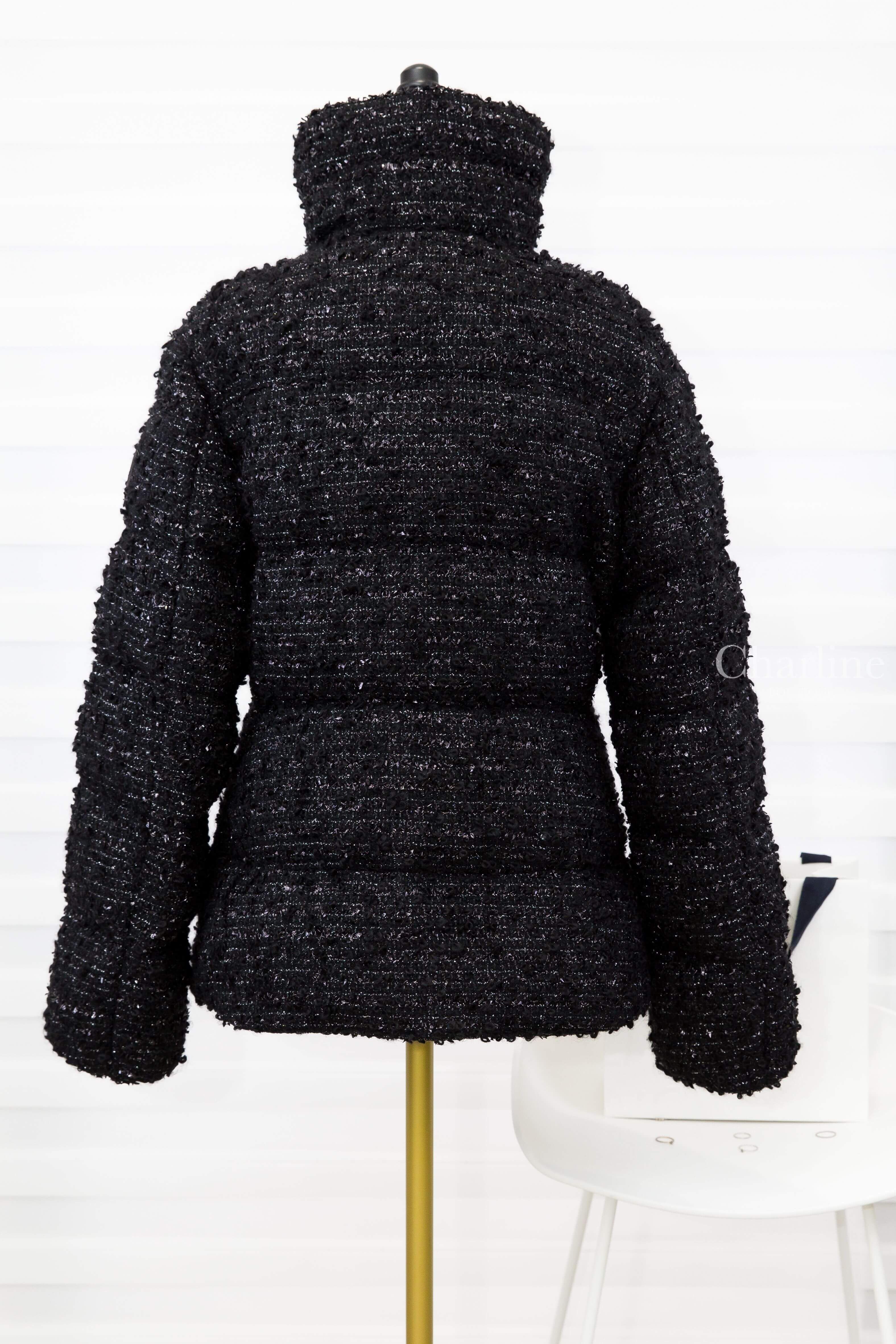 Moncler Urbel Tweed Short Down Jacket 黑色立領粗毛呢拉鍊收腰羽絨外套-Charline Boutique 精品代購