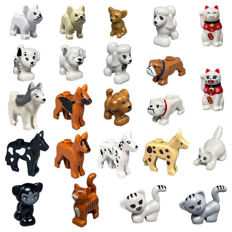 5 PCS Dog Husky Golden Retriever Chihuahua Bulldog Dalmatian Pet Dog Custom Minifigures fit Lego Random