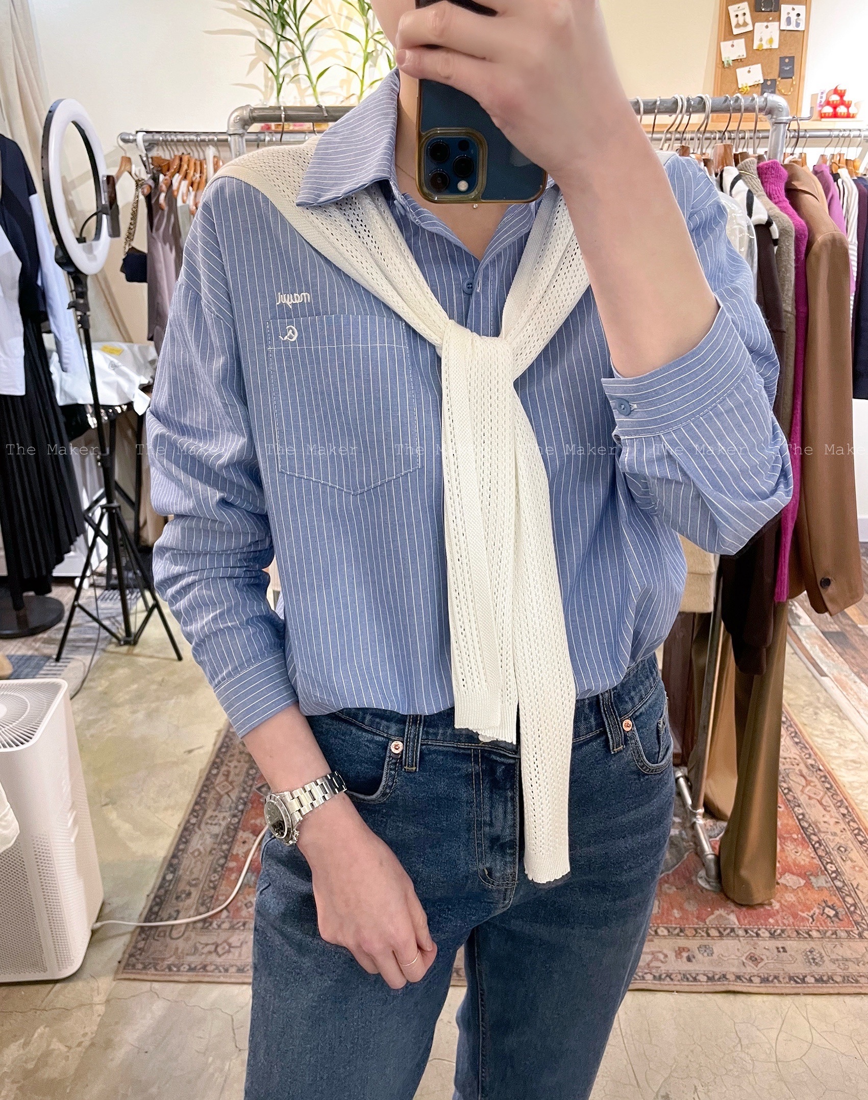 🍸 男友風披肩間條恤衫 🍸