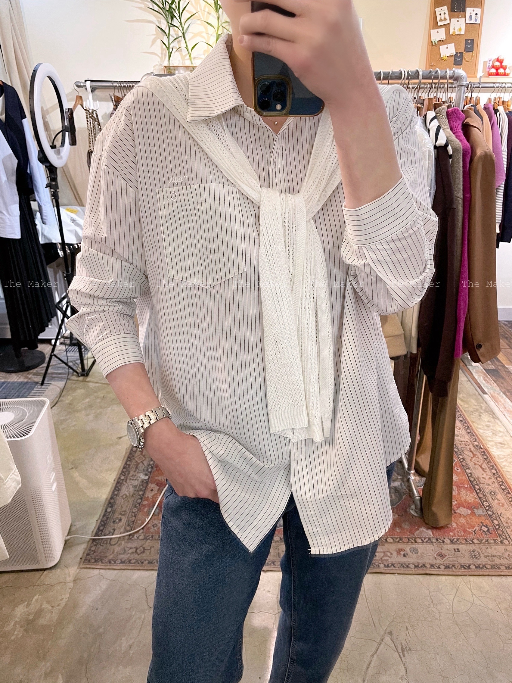 🍸 男友風披肩間條恤衫 🍸