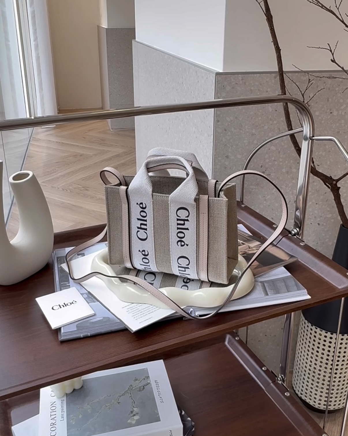 CHLOE｜WOODY 迷你托特包 淺粉色