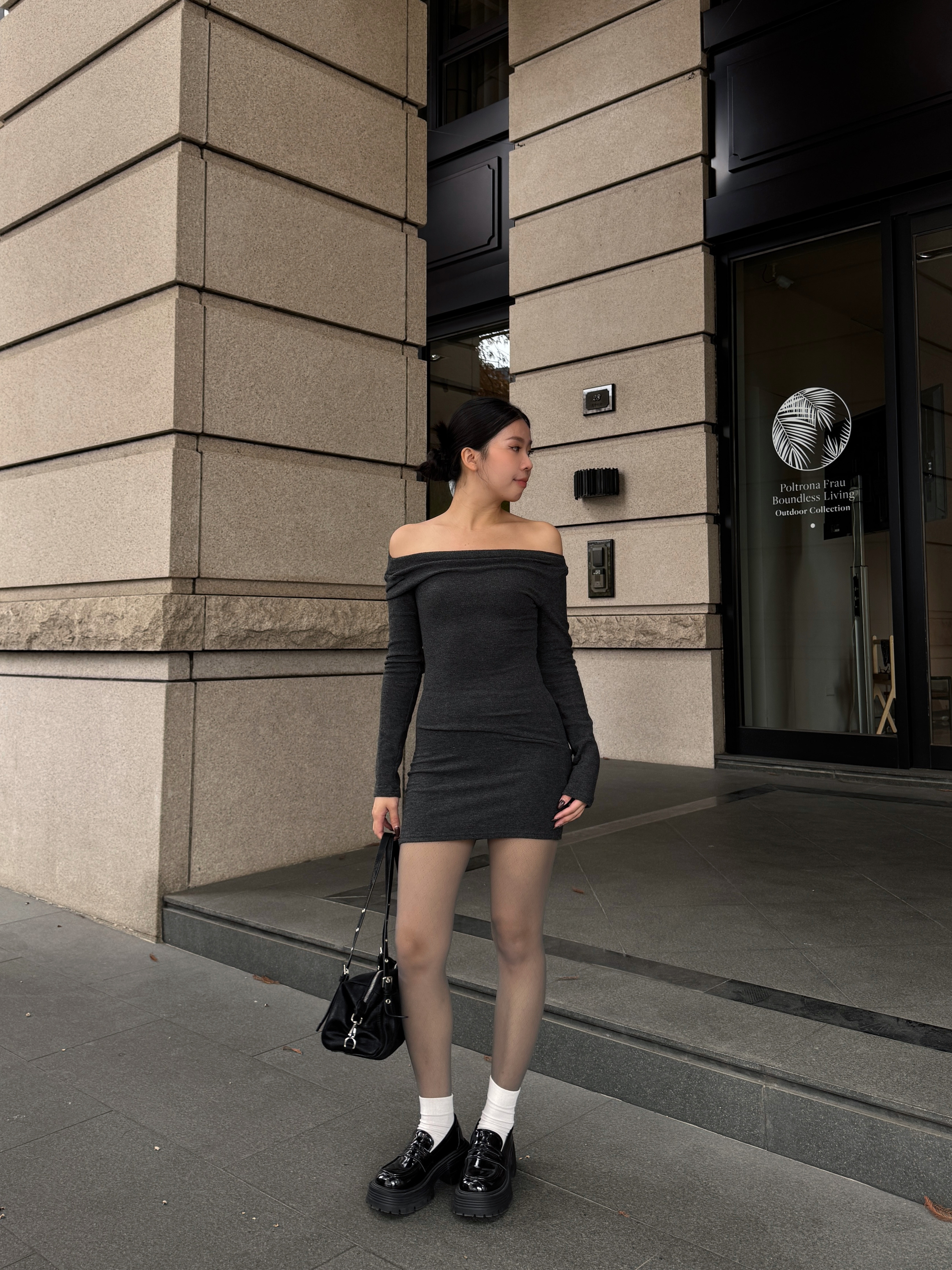 歐美磨毛斜肩包臀洋裝(3色)