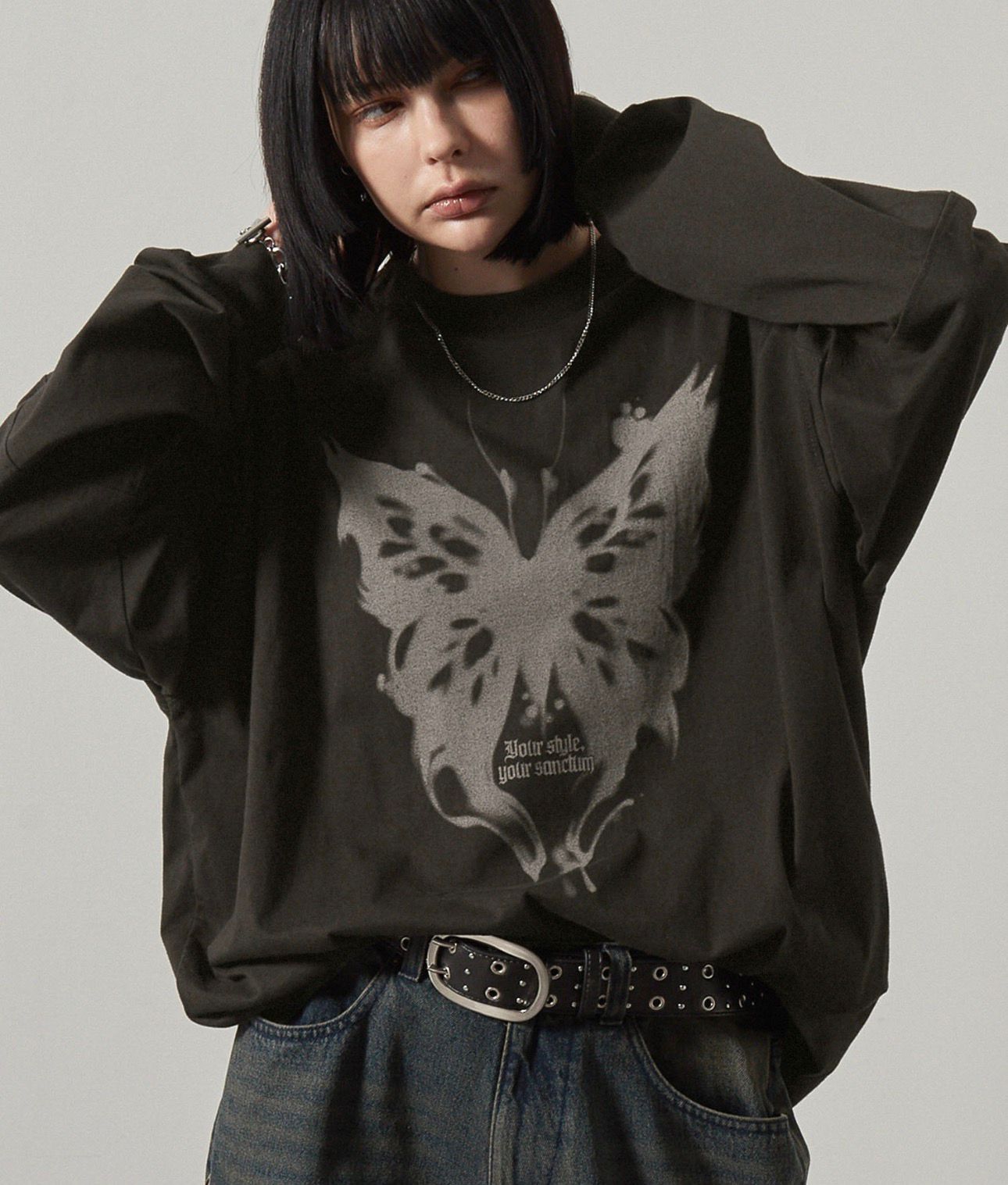 【預購】JN011603 Alfred Alex 復古蝴蝶印花長袖上衣