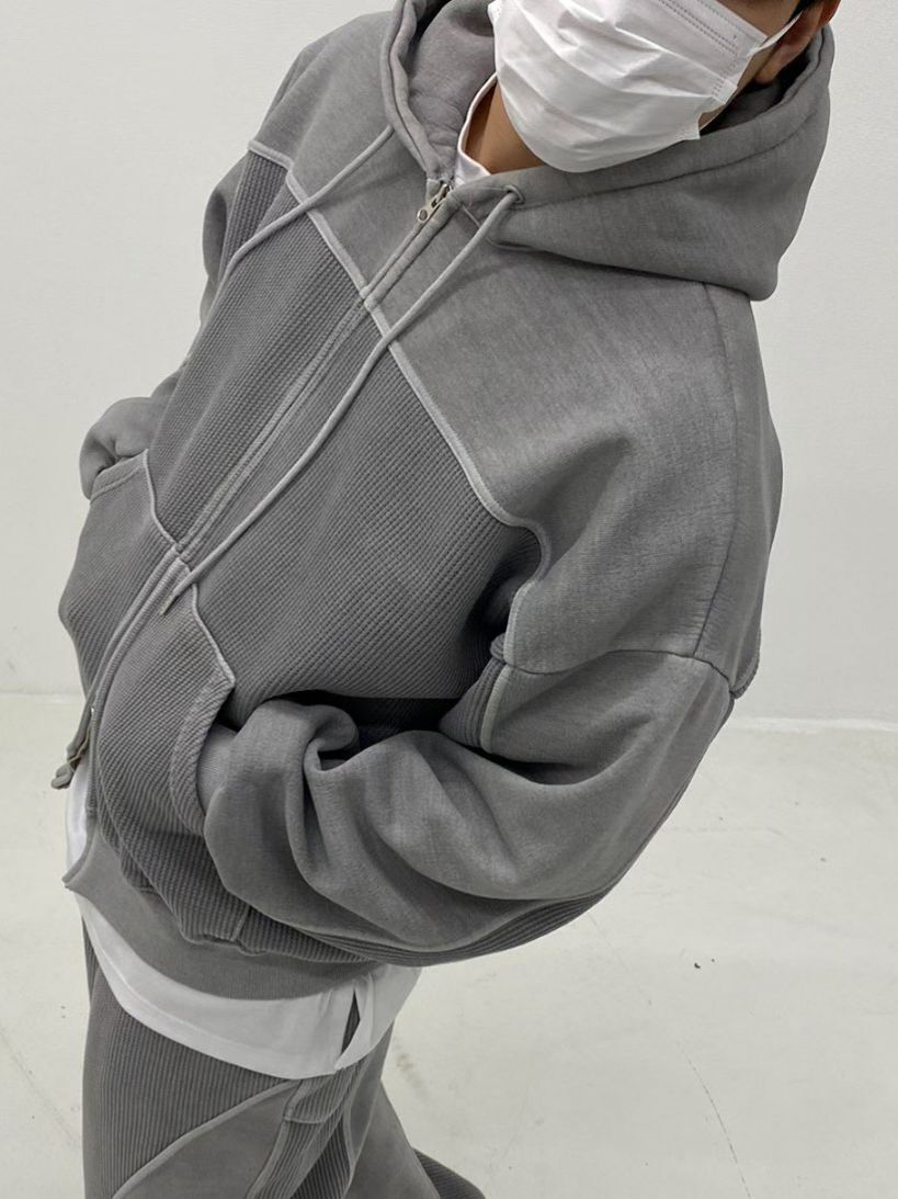 洗水淨色連帽拉鍊外套(抓毛底) TAC-0399JK