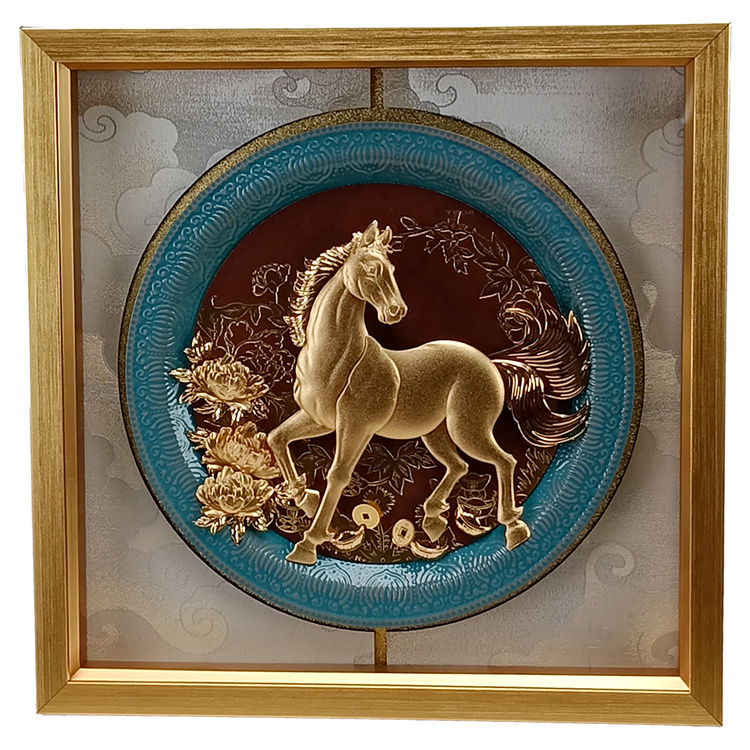 鹿港窯禮品館｜前程富貴馬到成功金箔箔金箔立體浮雕馬畫企業送禮推薦