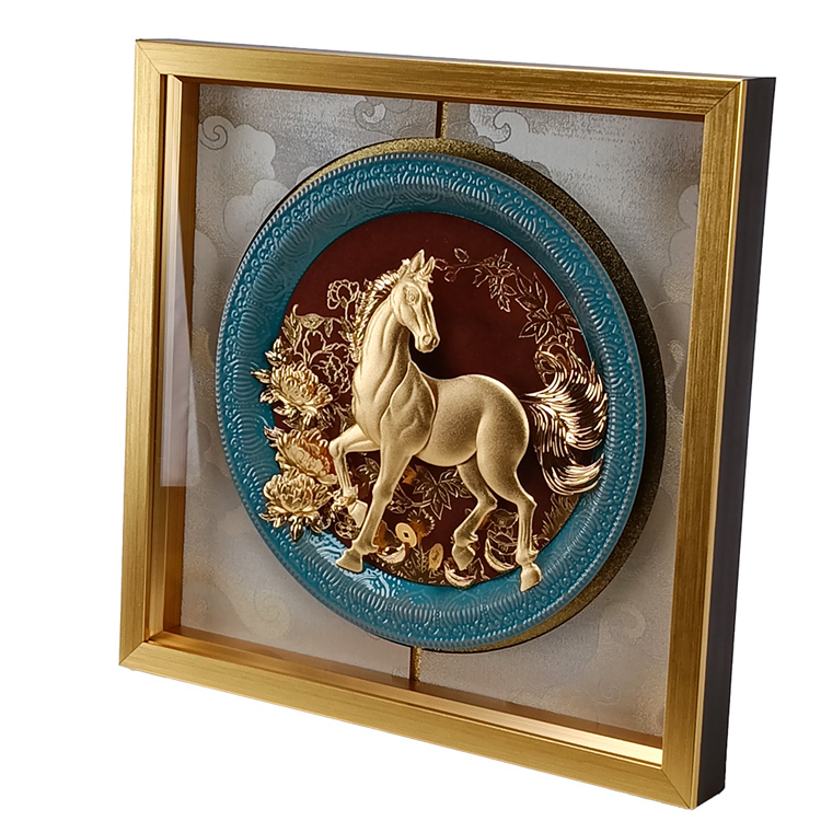 鹿港窯禮品館｜前程富貴馬到成功金箔箔金箔立體浮雕馬畫企業送禮推薦