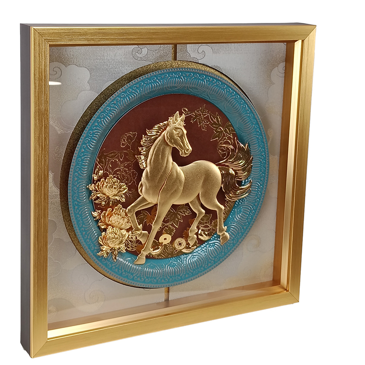 鹿港窯禮品館｜前程富貴馬到成功金箔箔金箔立體浮雕馬畫企業送禮推薦