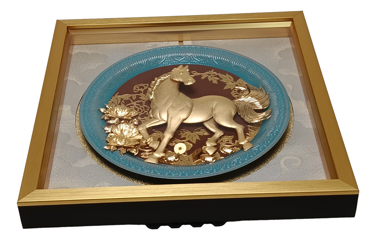 鹿港窯禮品館｜前程富貴馬到成功金箔箔金箔立體浮雕馬畫企業送禮推薦